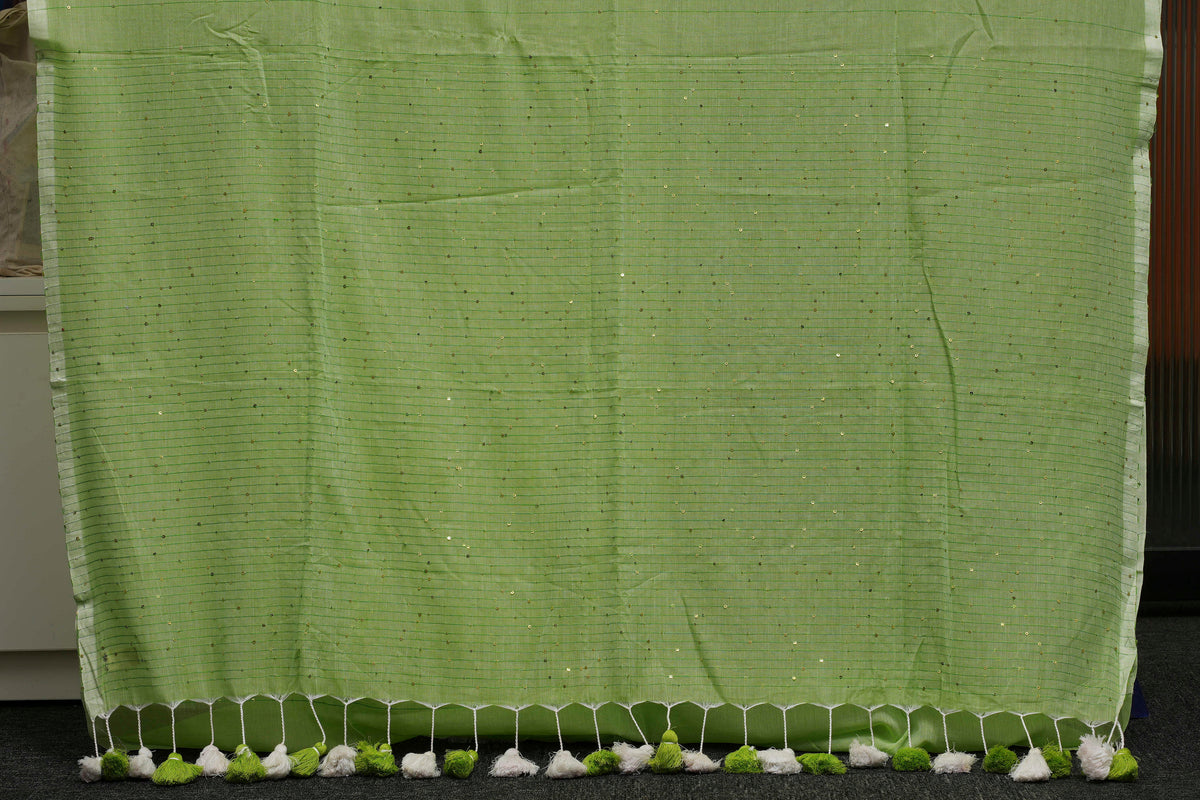 Sage Green Sequins Pure Mulmul Saree