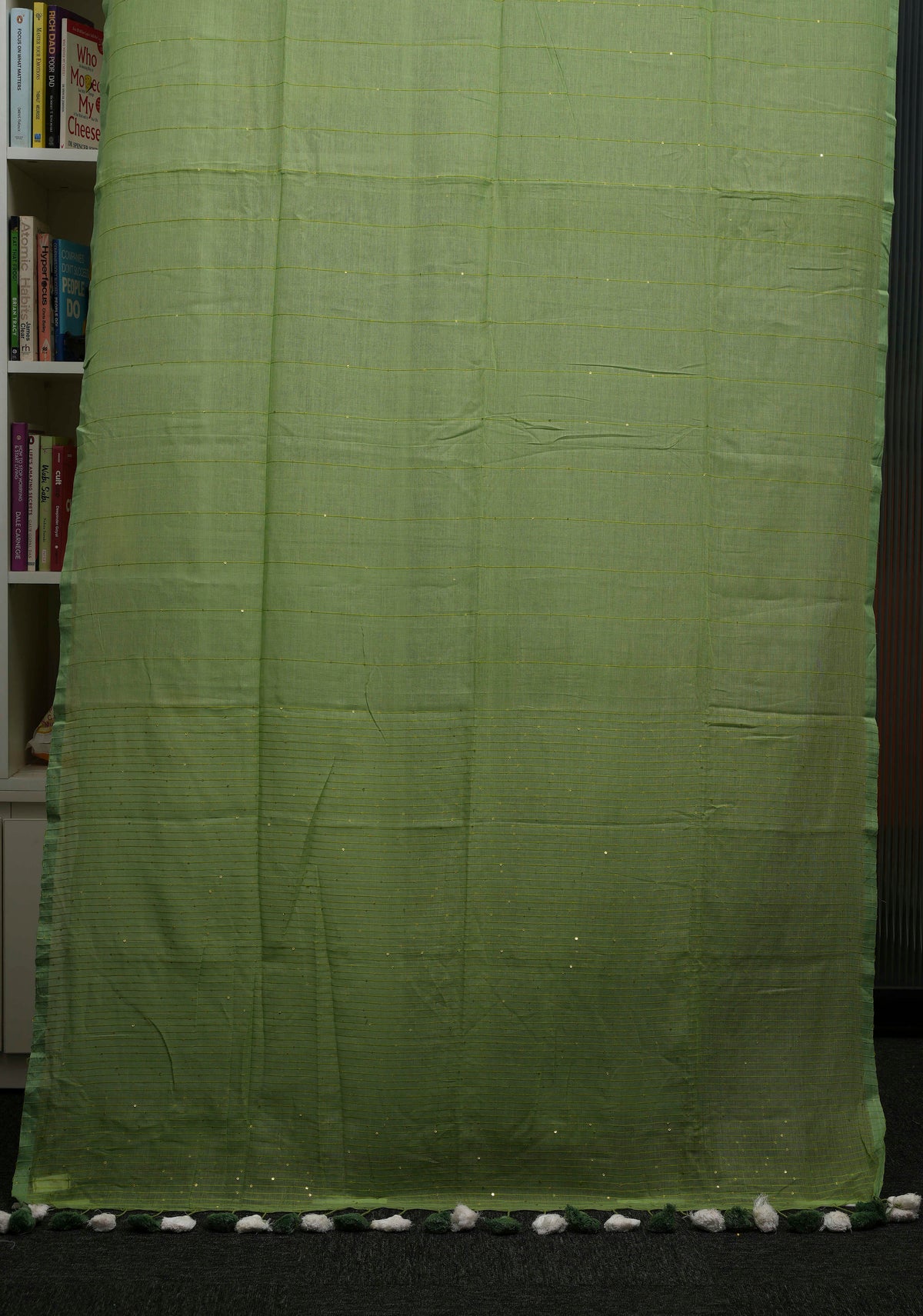 Pistachio Green Sequins Pure Mulmul Saree