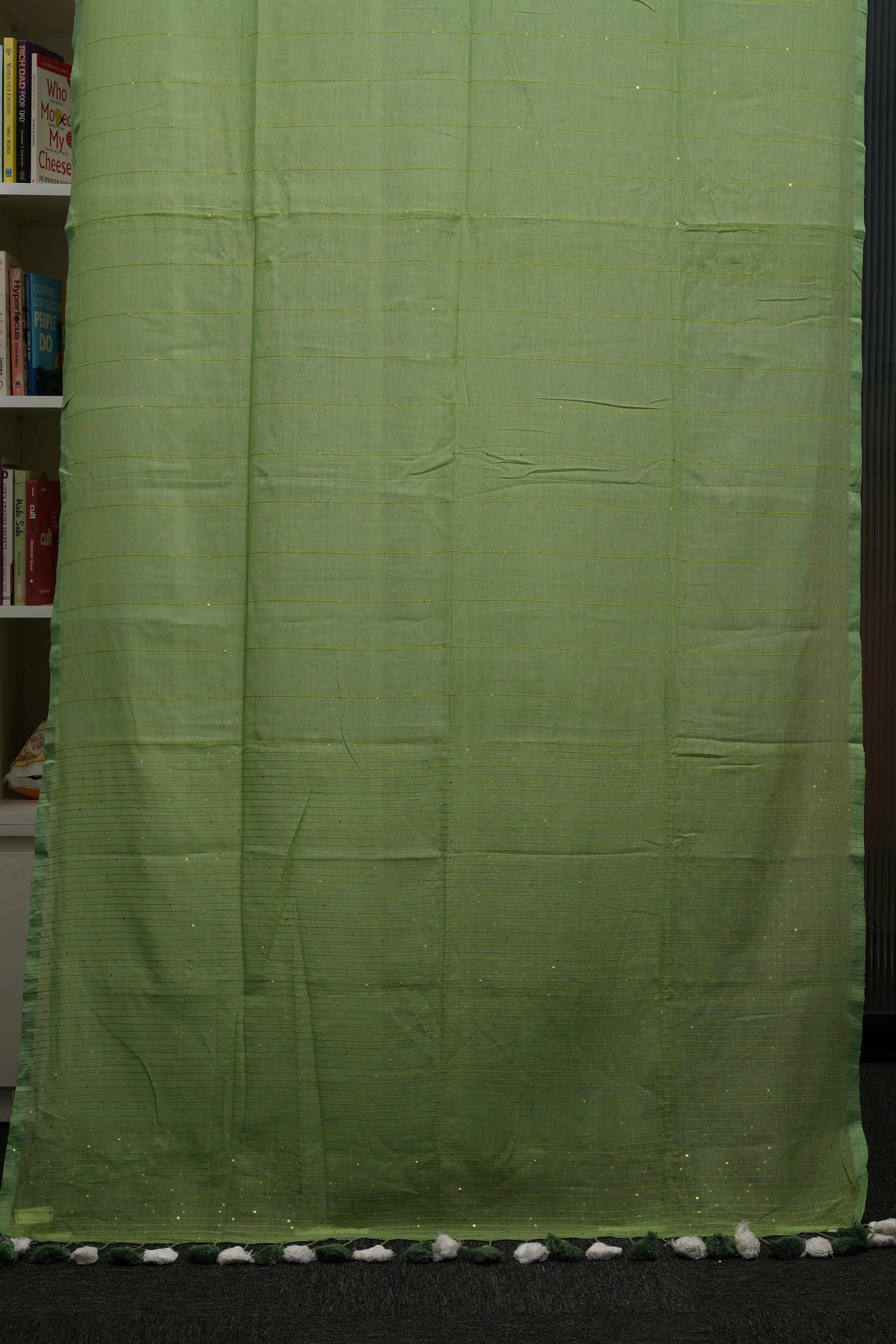 Pistachio Green Sequins Pure Mulmul Saree