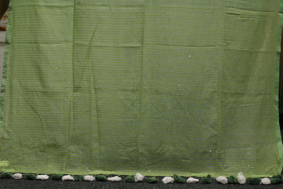 Pistachio Green Sequins Pure Mulmul Saree