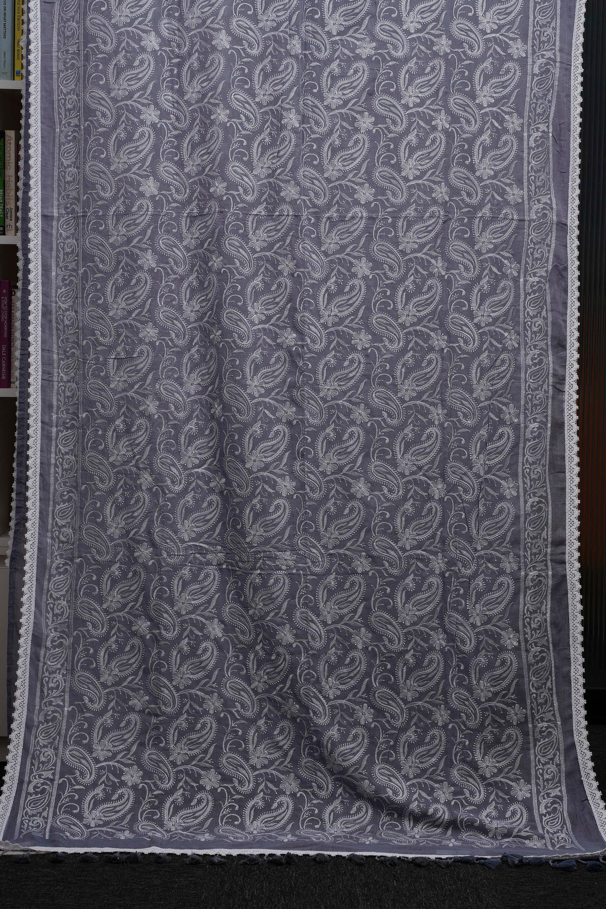 Grey Chikankari Mulmul Saree