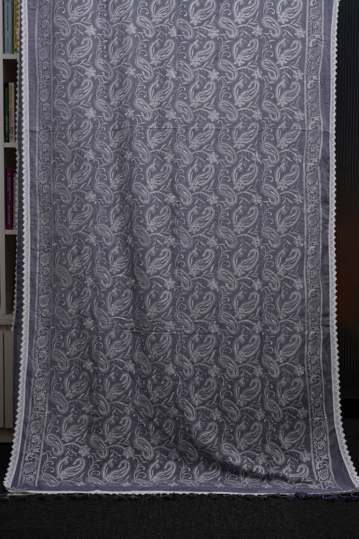 Grey Chikankari Mulmul Saree