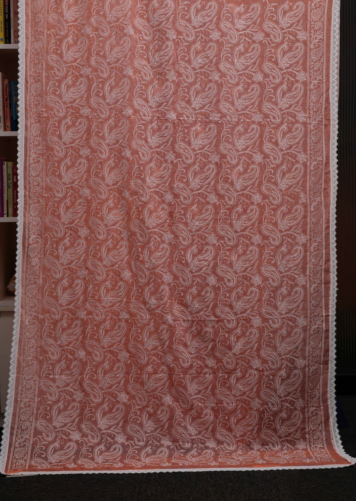 Burnt Orange Chikankari Mulmul Saree