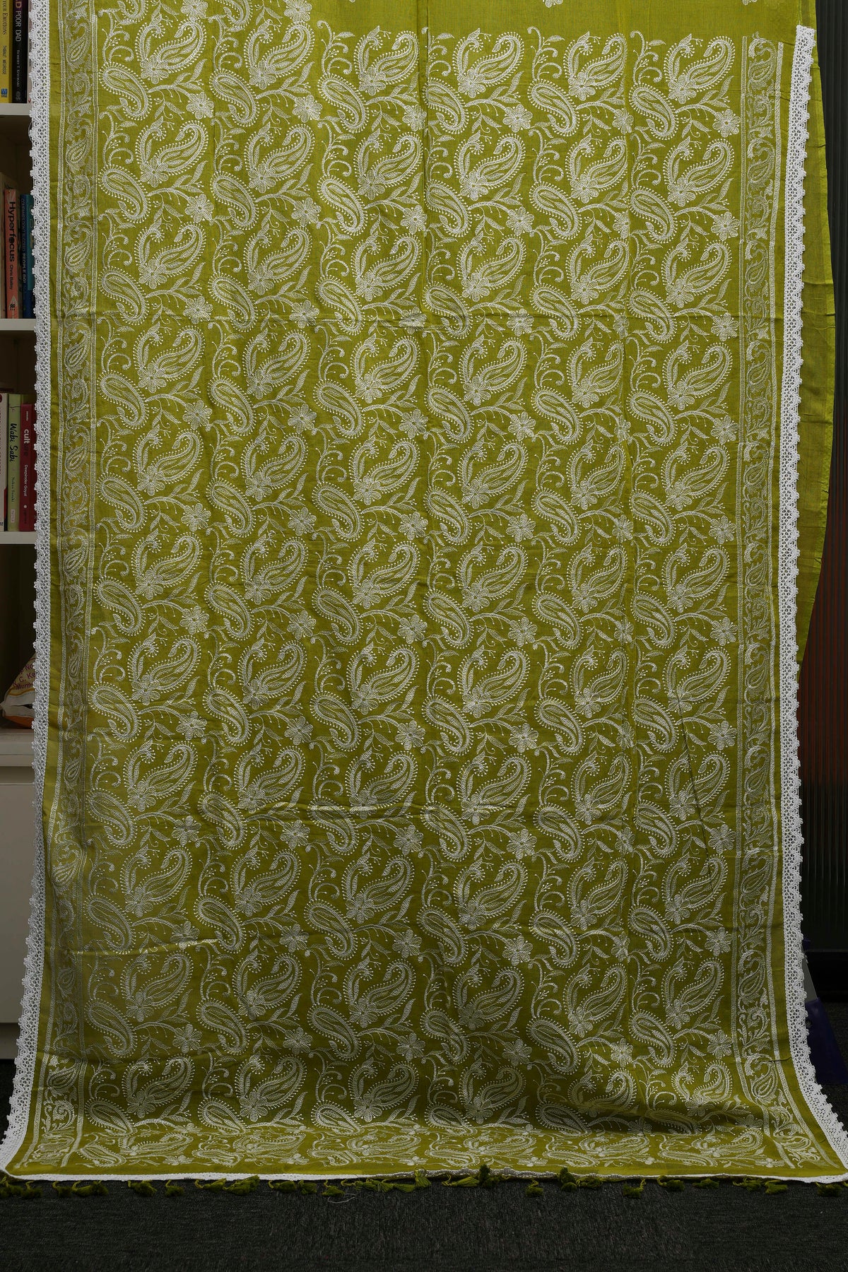 Parrot Green Chikankari Mulmul Saree