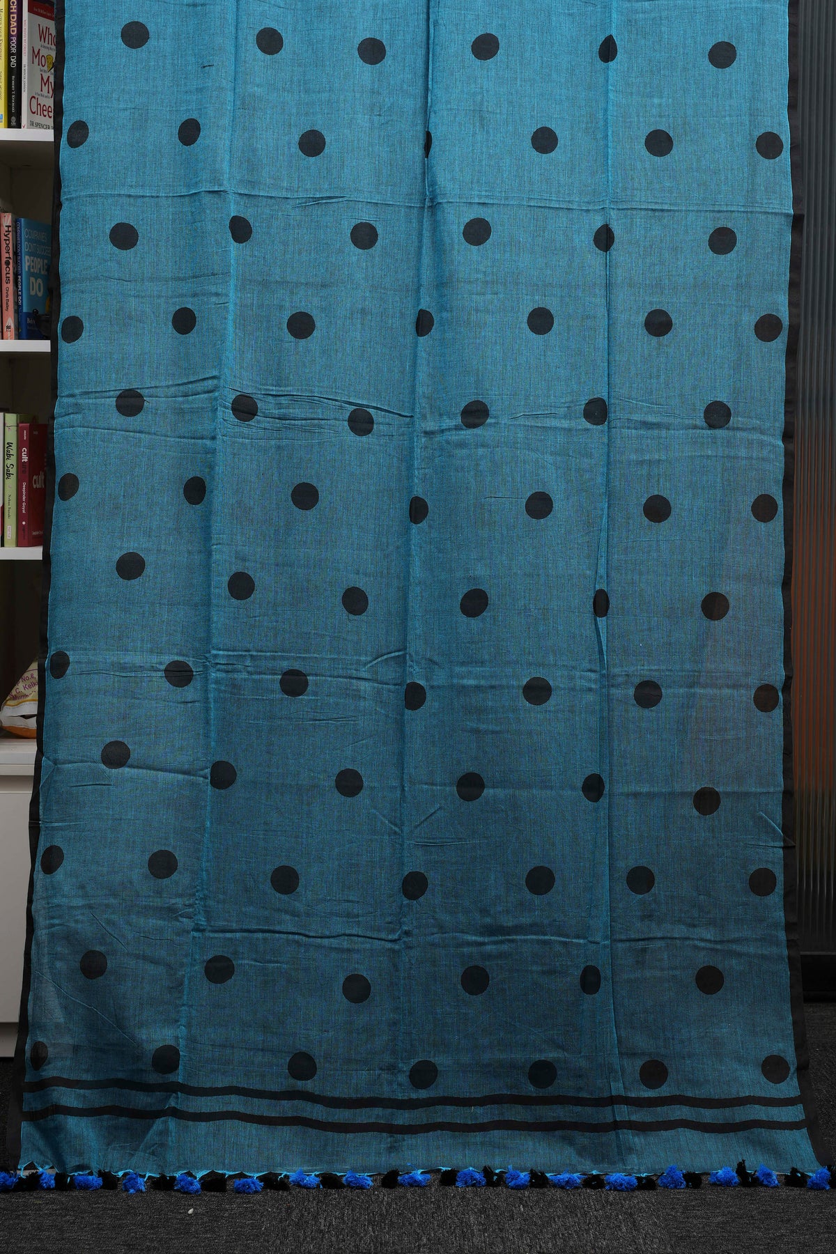 Teal Polka Dot Pure Mulmul Saree