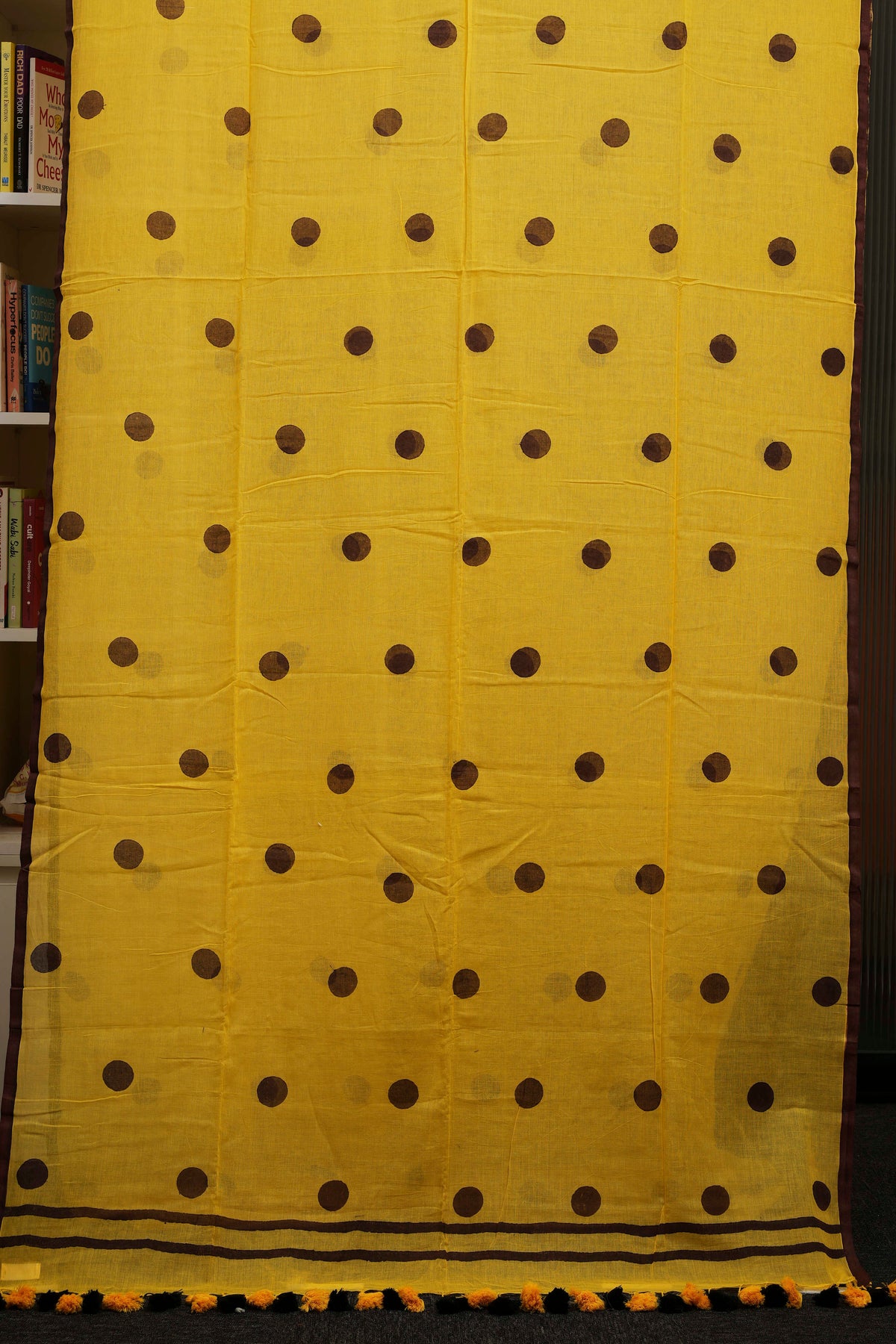 Mustard Yellow Polka Dot Pure Mulmul Saree