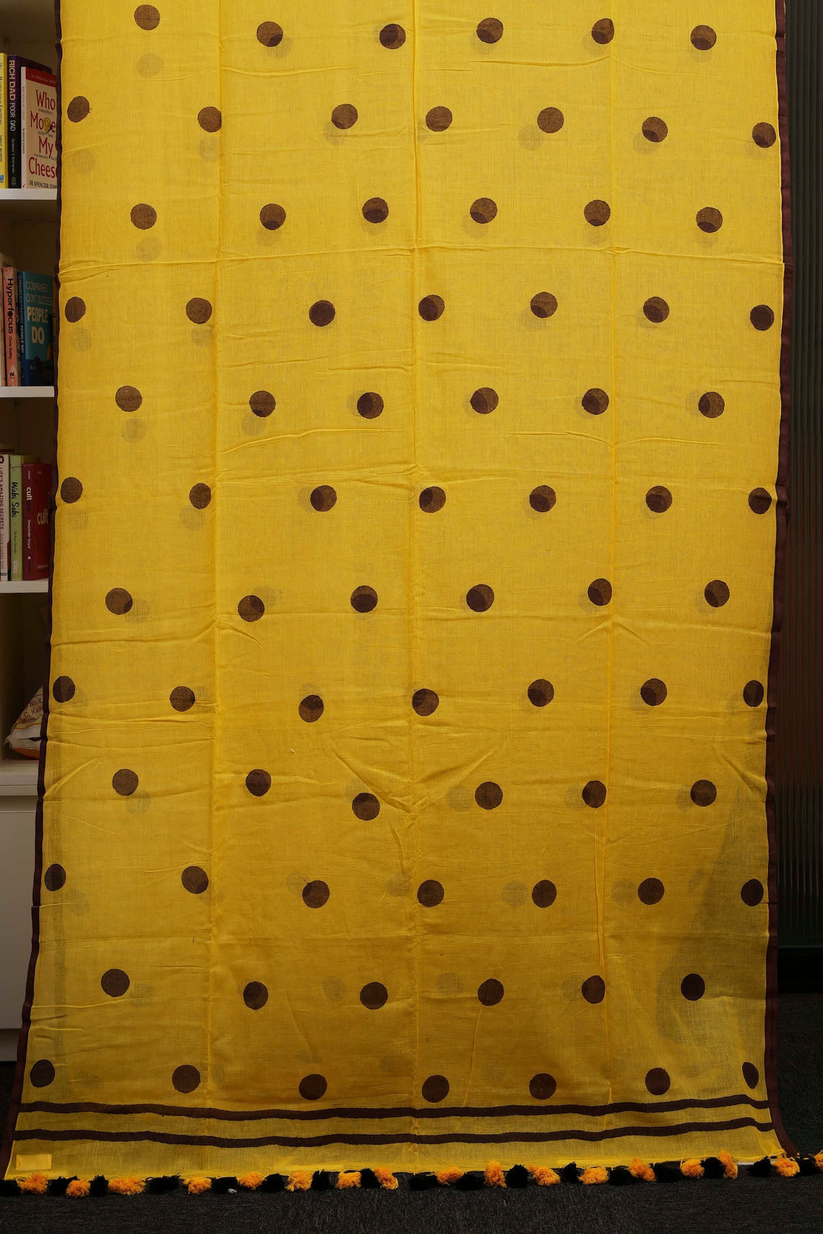 Mustard Yellow Polka Dot Pure Mulmul Saree