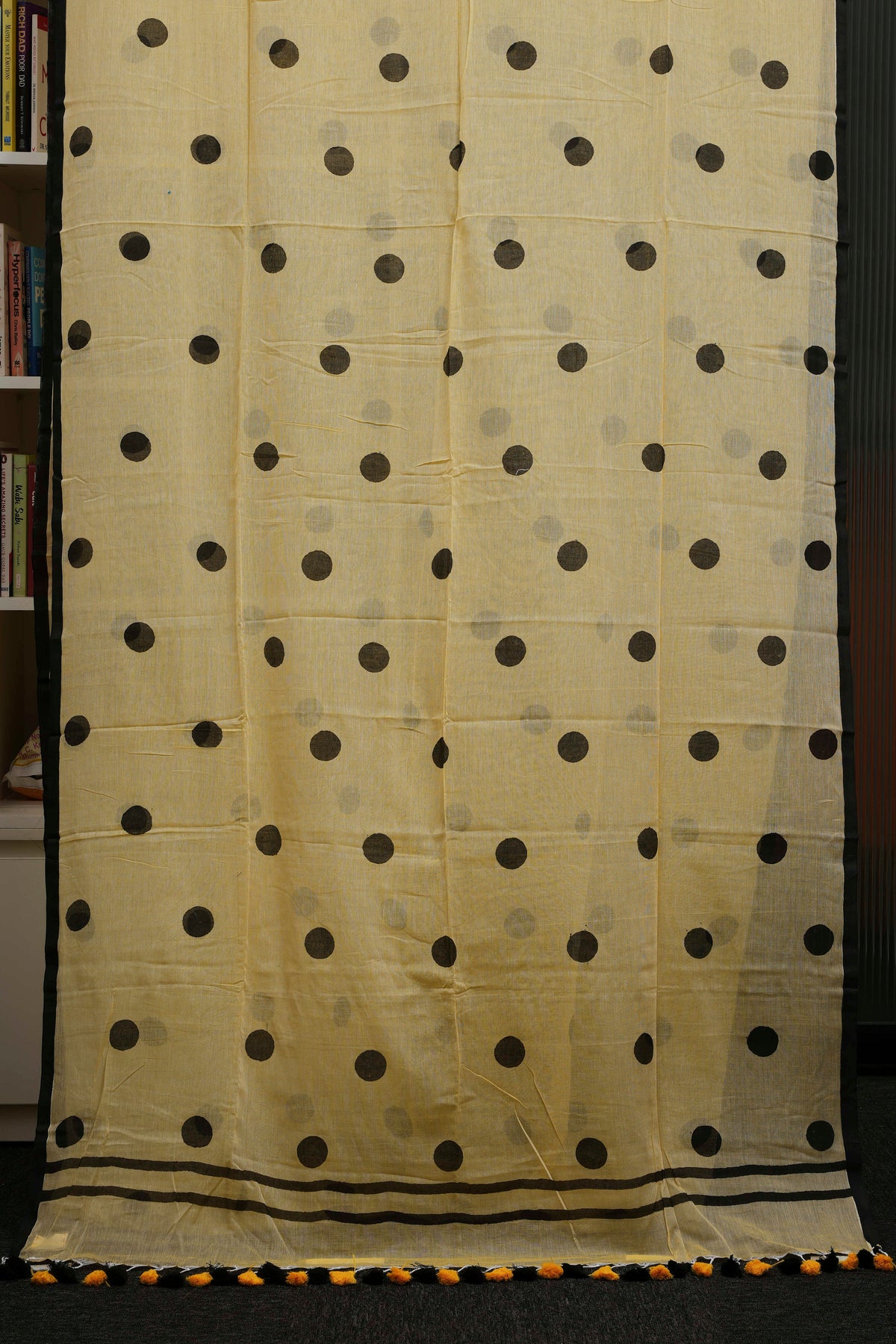 Champagne Beige Polka Dot Pure Mulmul Saree