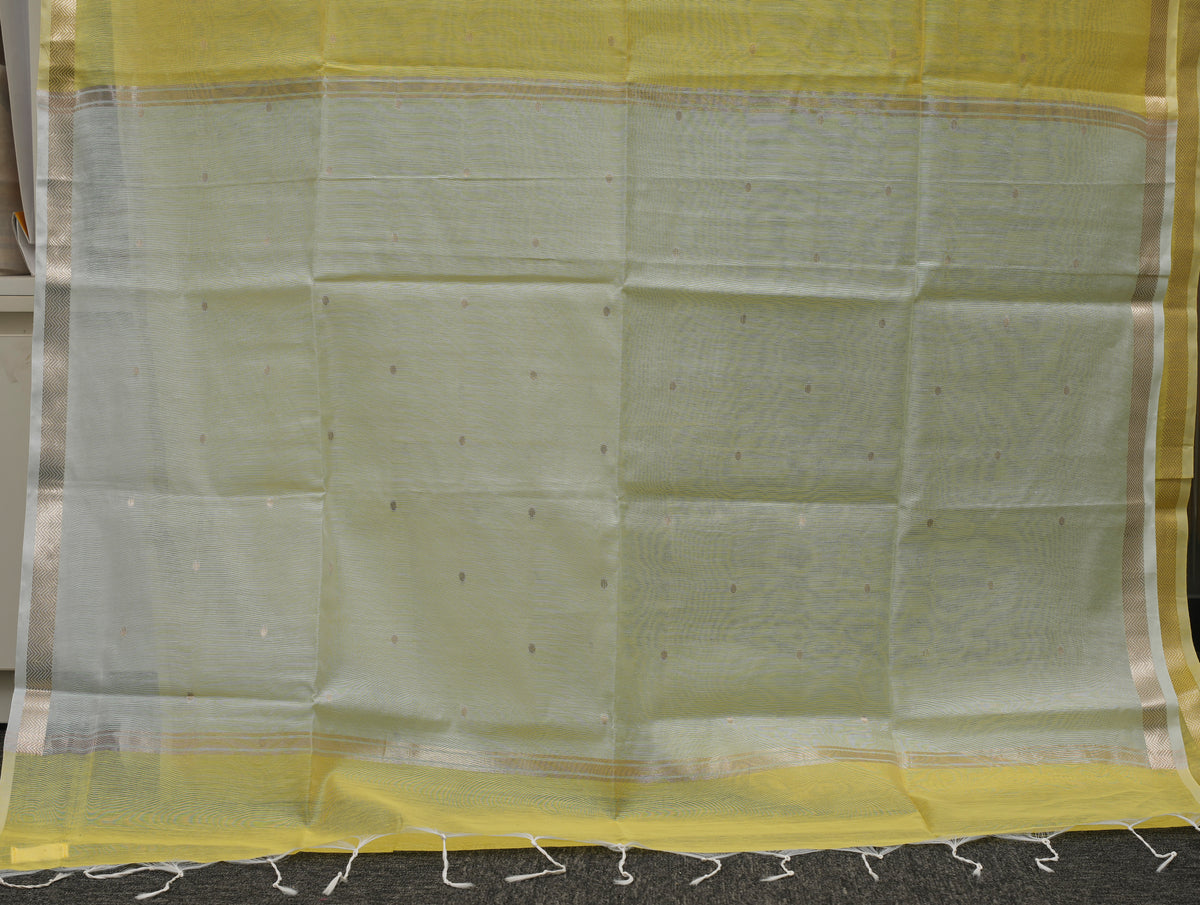 Lemon Yellow & Cyan Contrast Maheshwari Saree