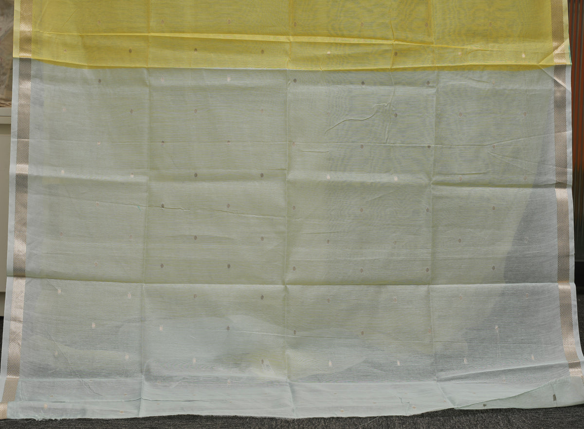 Lemon Yellow & Cyan Contrast Maheshwari Saree