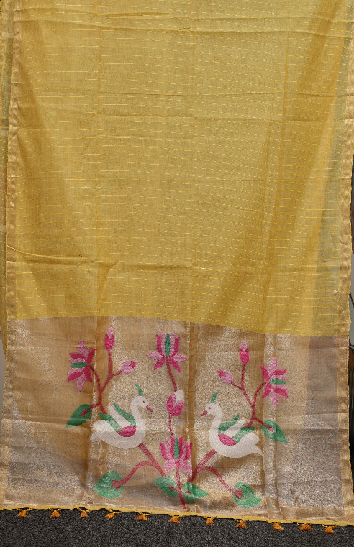 Mustard Yellow Tissue Pallu Cotton Saree