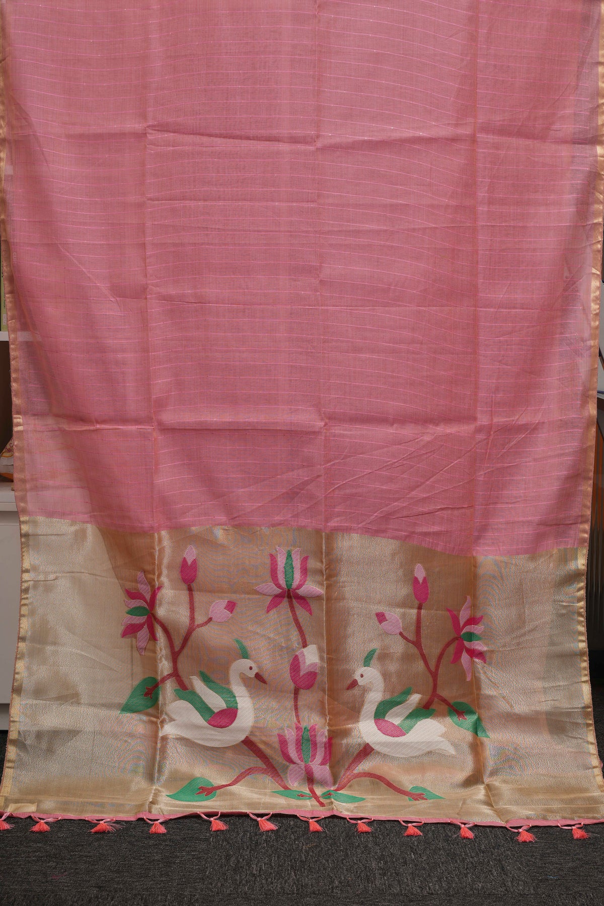 Rose Pink Tissue Pallu Cotton Saree