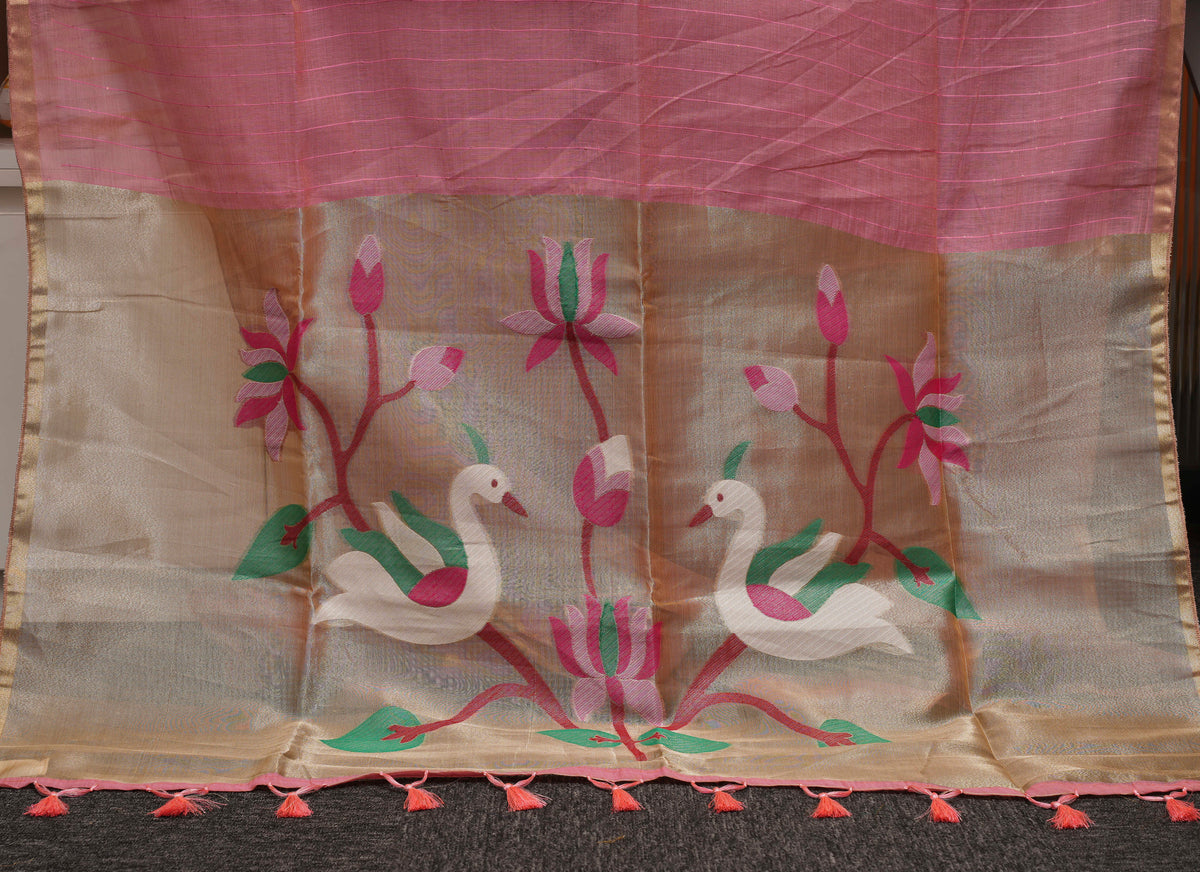 Rose Pink Tissue Pallu Cotton Saree