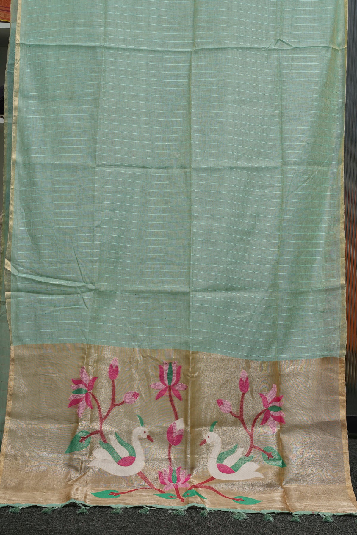 Mint Green Tissue Pallu Cotton Saree