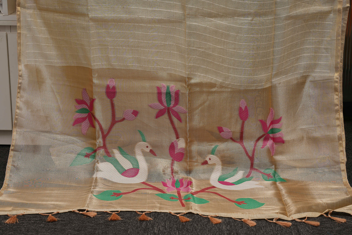 Champagne Beige Pallu Cotton Saree