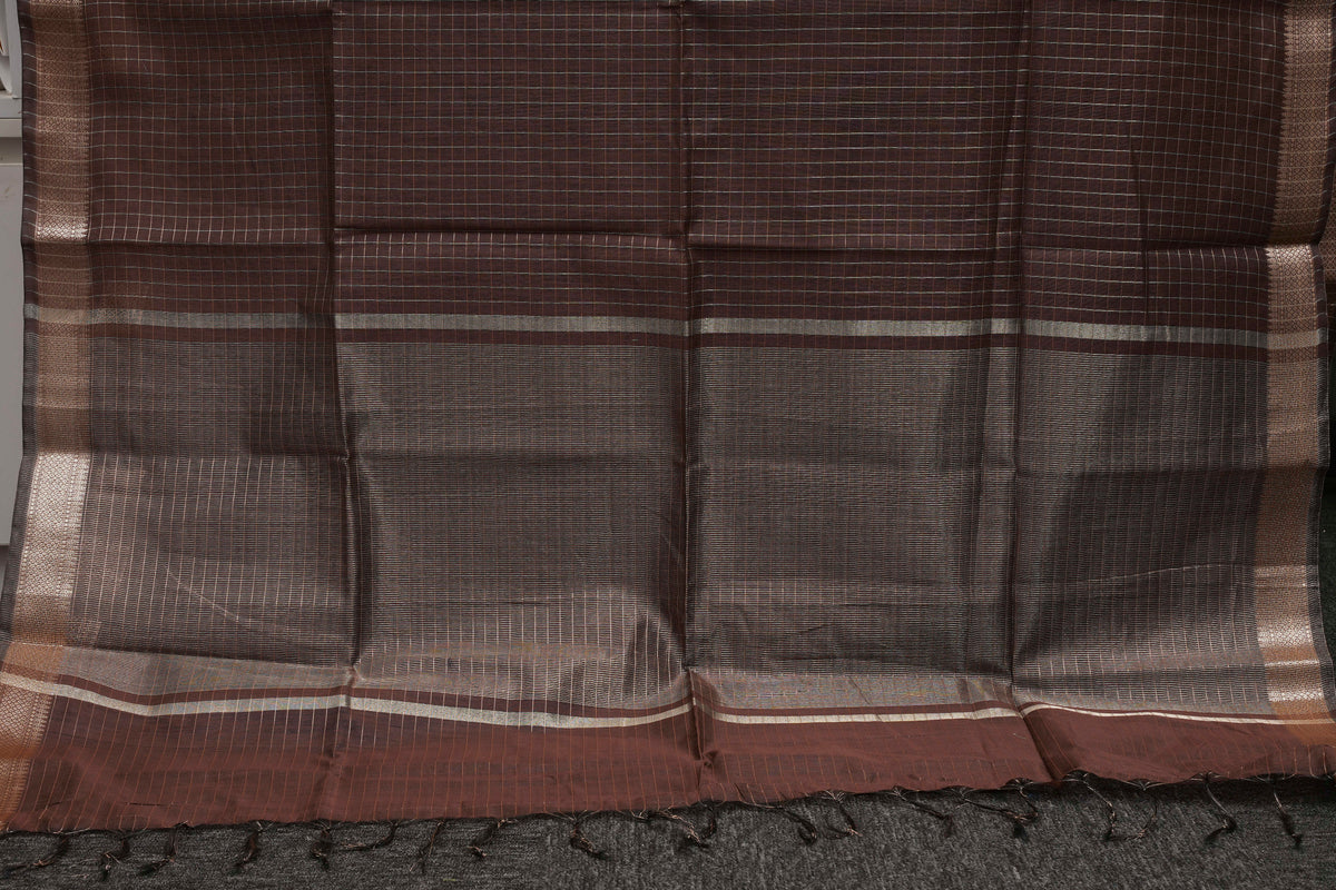 Chocolate Brown Checks Maheshwari Saree