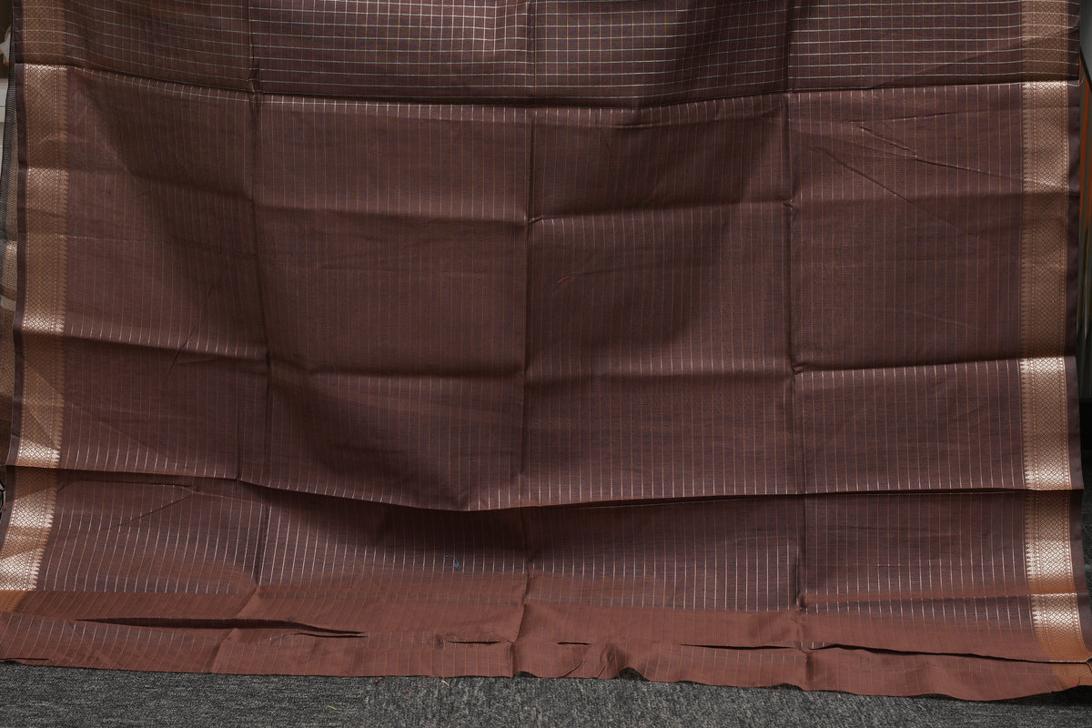 Chocolate Brown Checks Maheshwari Saree