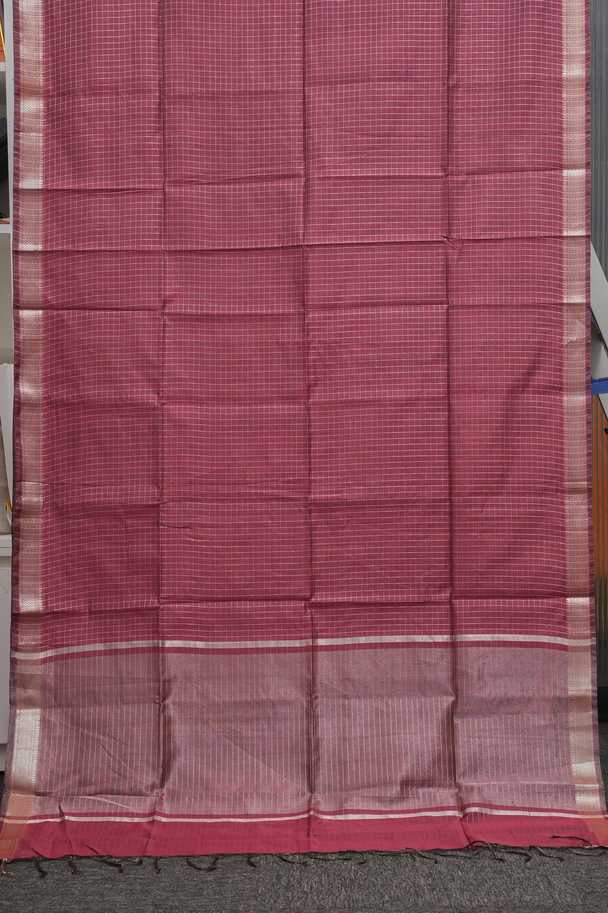 Rust Maroon Checks Maheshwari Saree