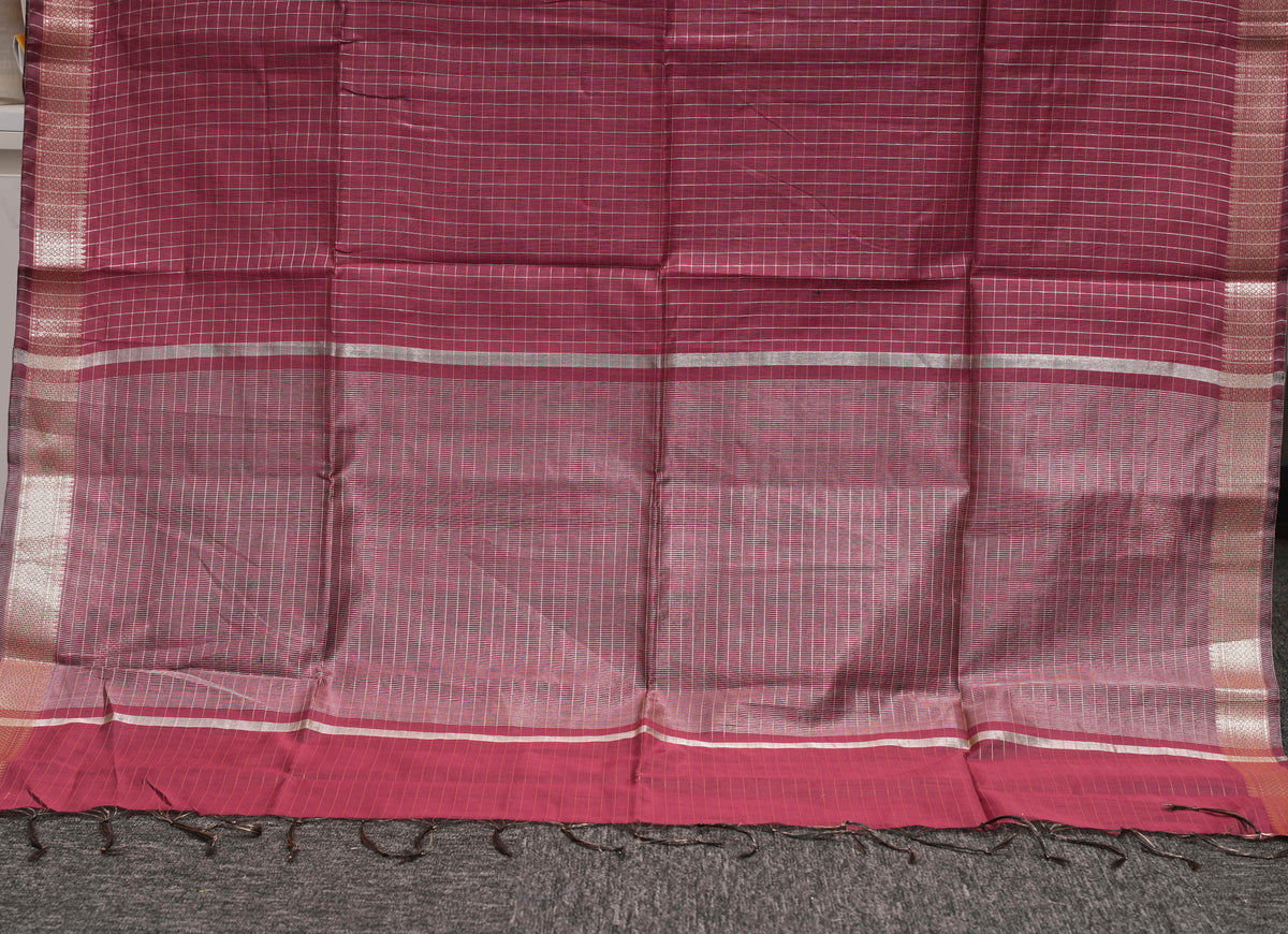 Rust Maroon Checks Maheshwari Saree