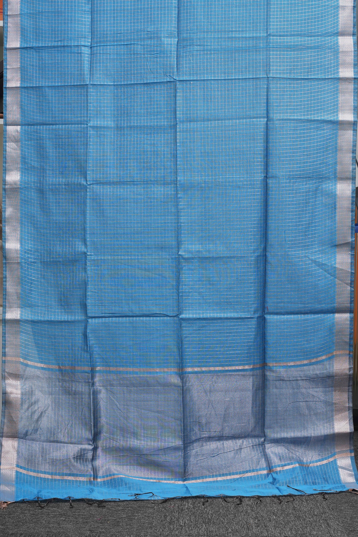 Sky Blue Checks Maheshwari Saree