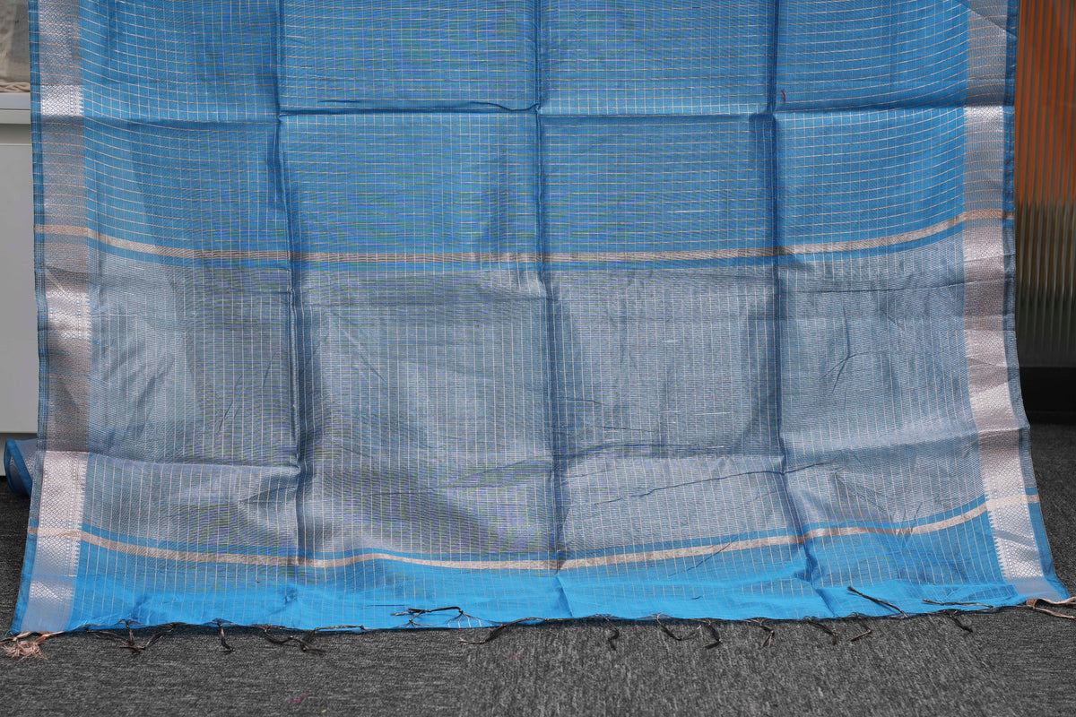 Sky Blue Checks Maheshwari Saree