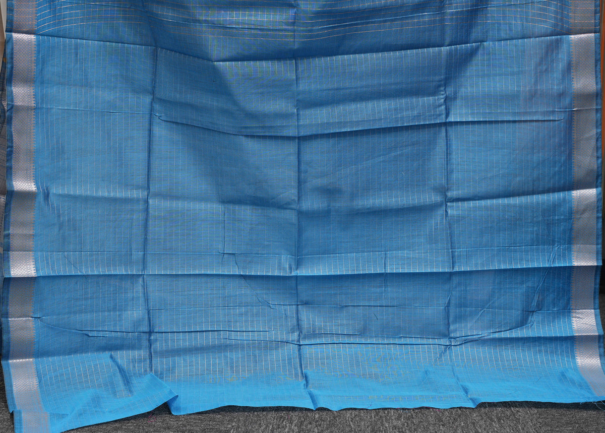 Sky Blue Checks Maheshwari Saree