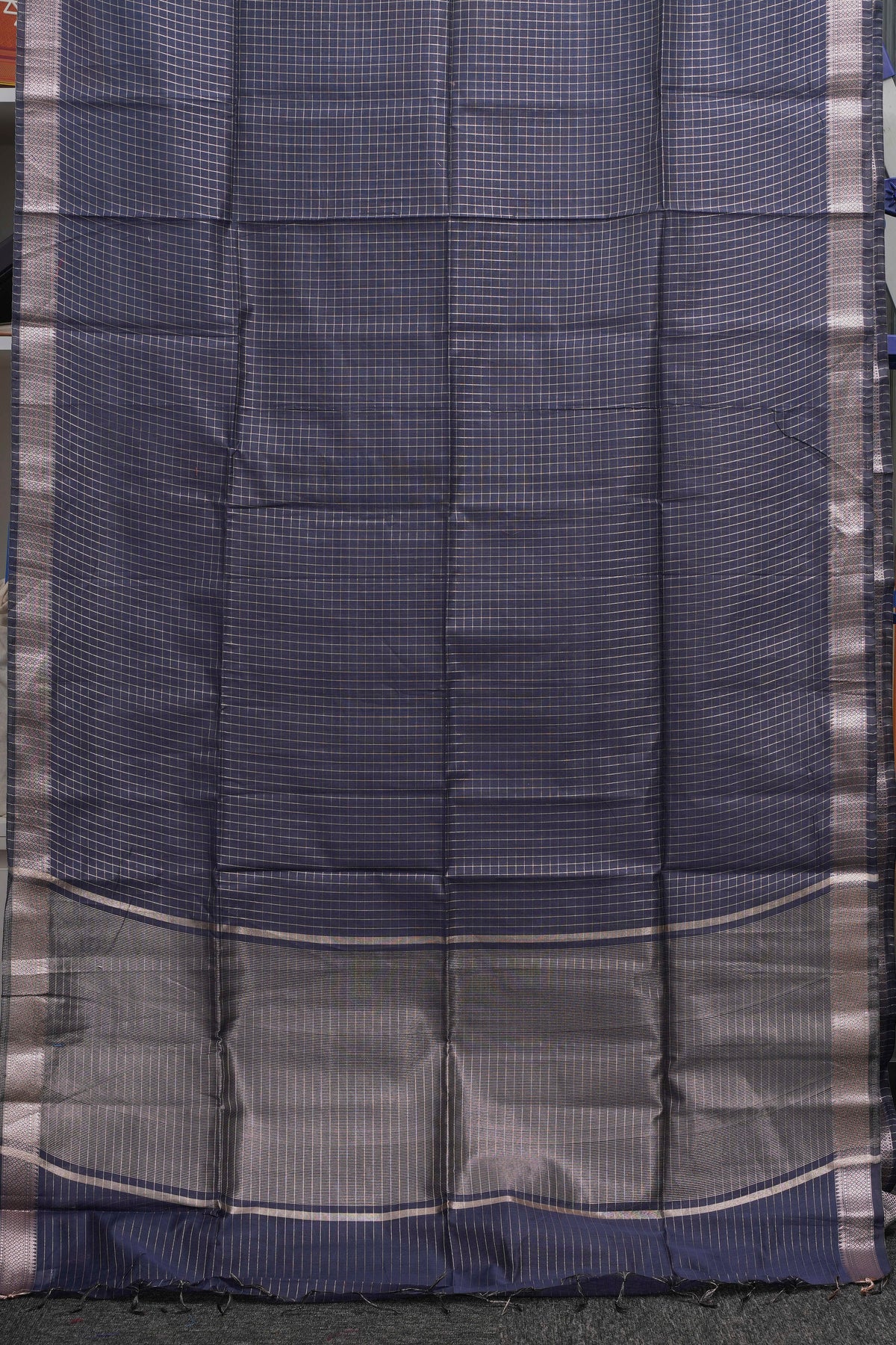 Navy Blue Checks Maheshwari Saree