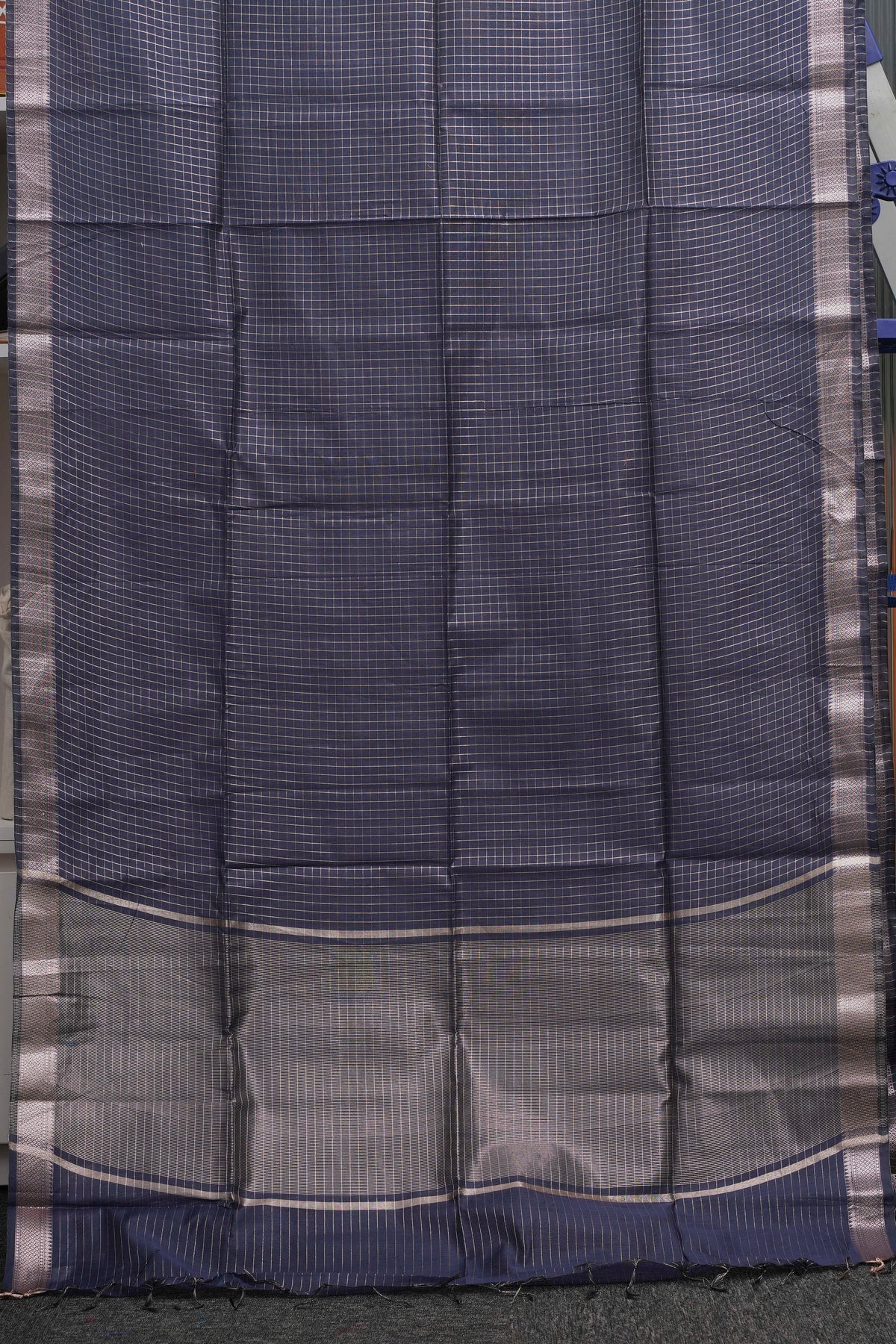 Navy Blue Checks Maheshwari Saree