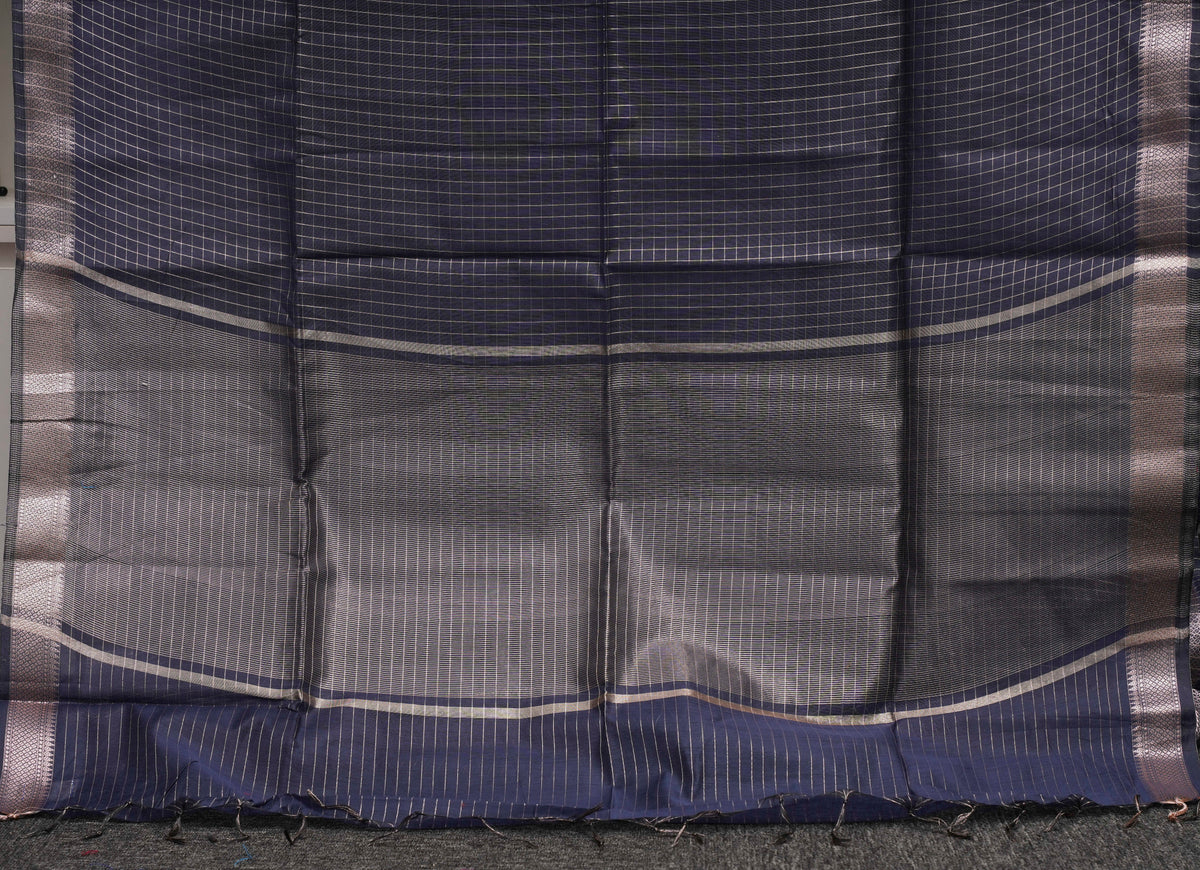 Navy Blue Checks Maheshwari Saree