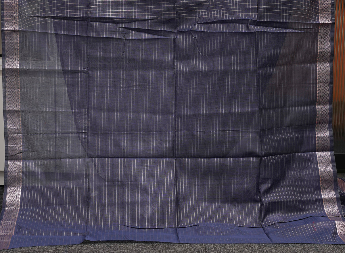 Navy Blue Checks Maheshwari Saree