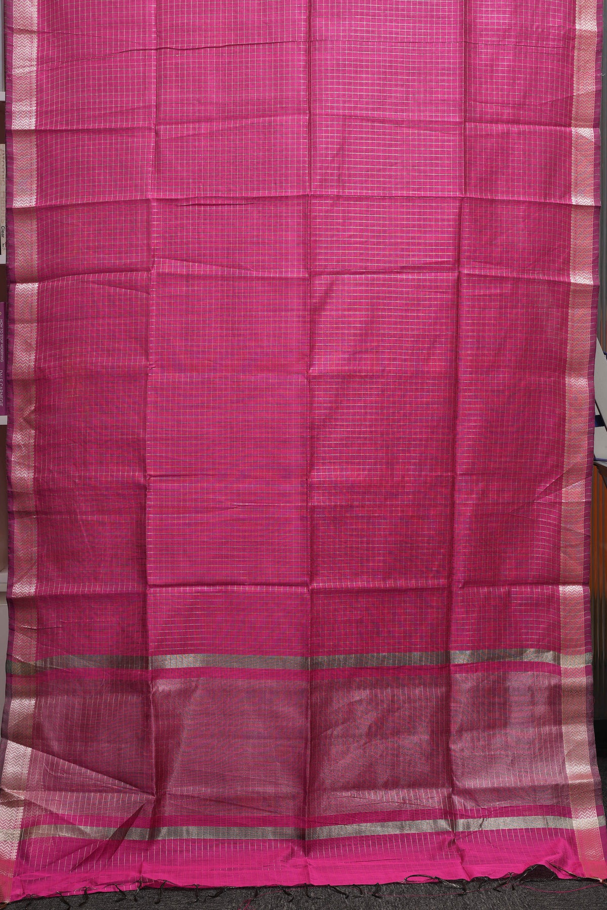 Deep Magenta Checks Maheshwari Saree
