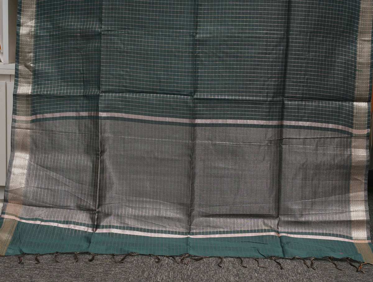 Bottle Green Checks Maheshwari Saree