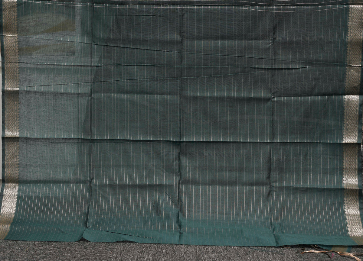Bottle Green Checks Maheshwari Saree