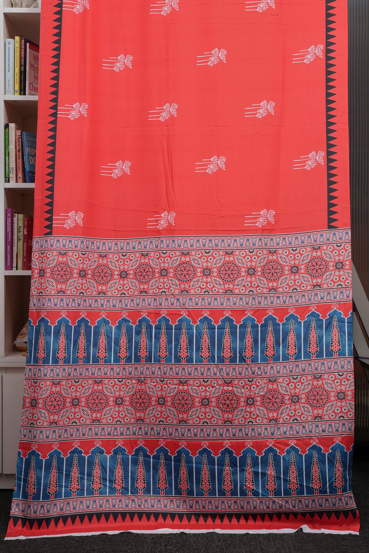Coral Red Semi Modal Silk Saree