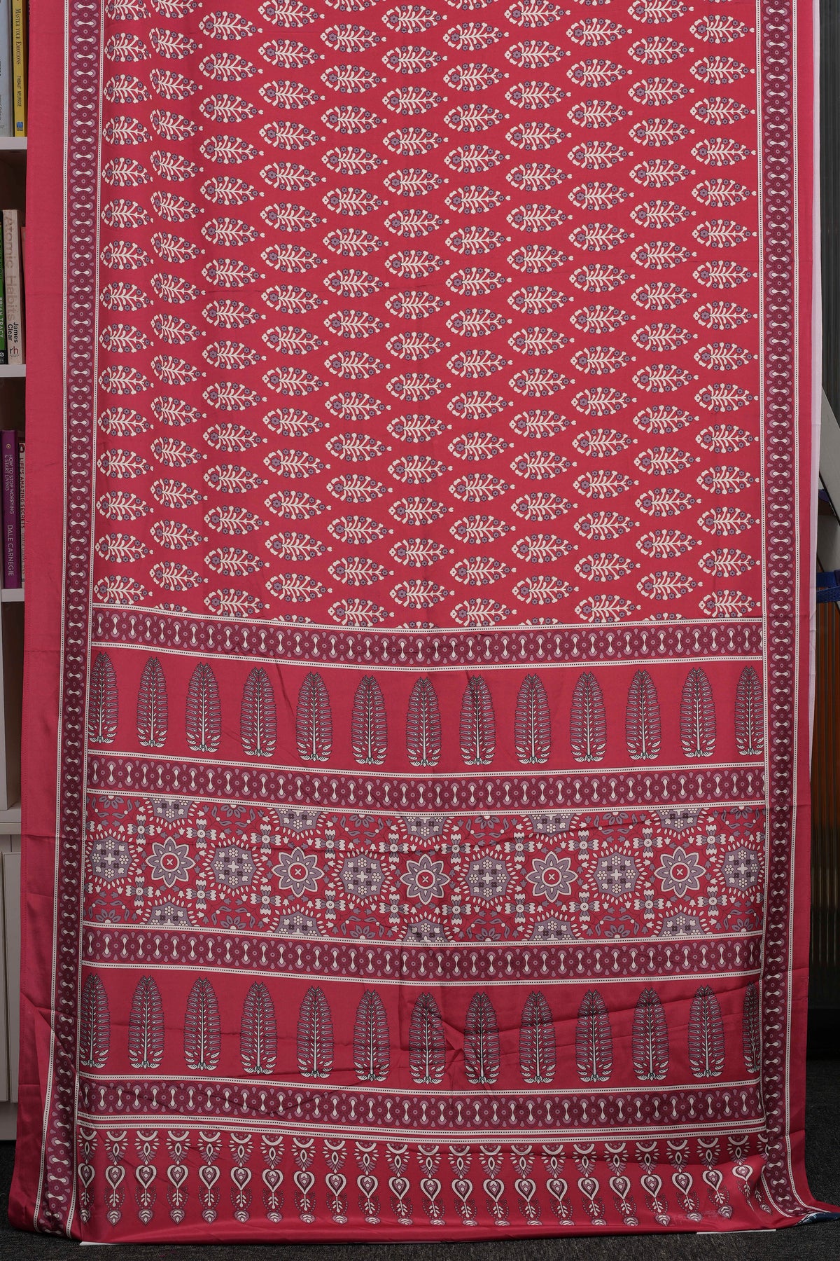 Maroon Floral Print Semi Modal Silk Saree