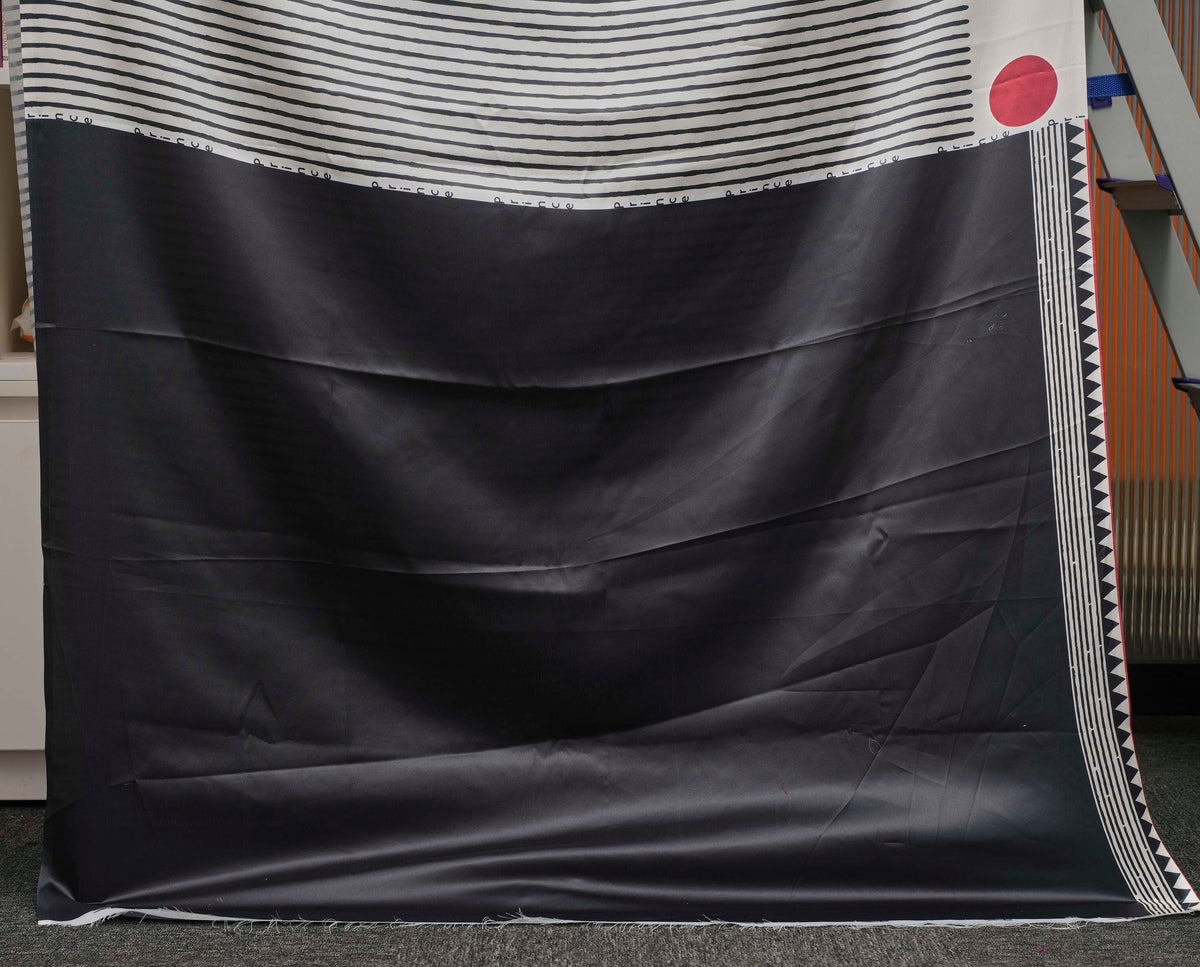 Off-White & Black Striped Semi Modal Silk Saree