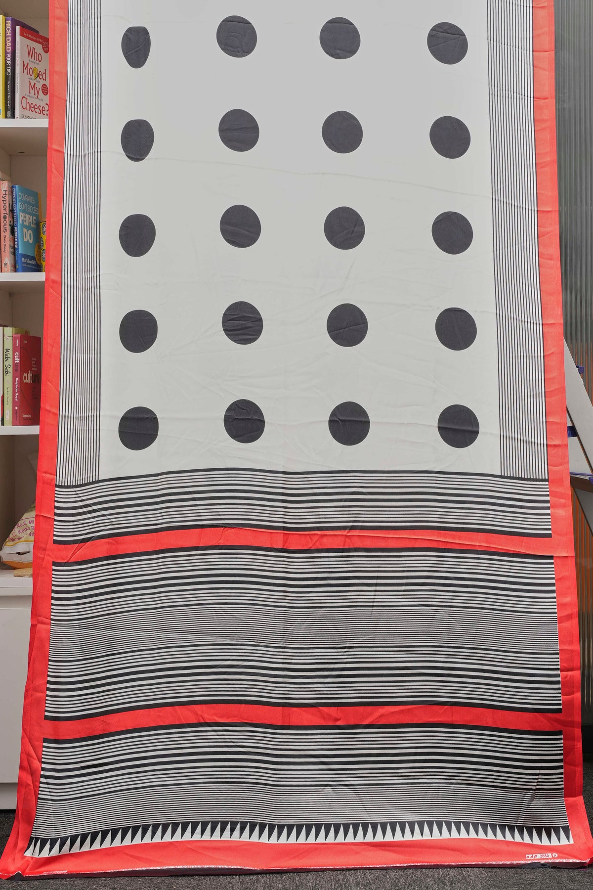Off-White & Black Polka Dot Semi Modal Silk Saree