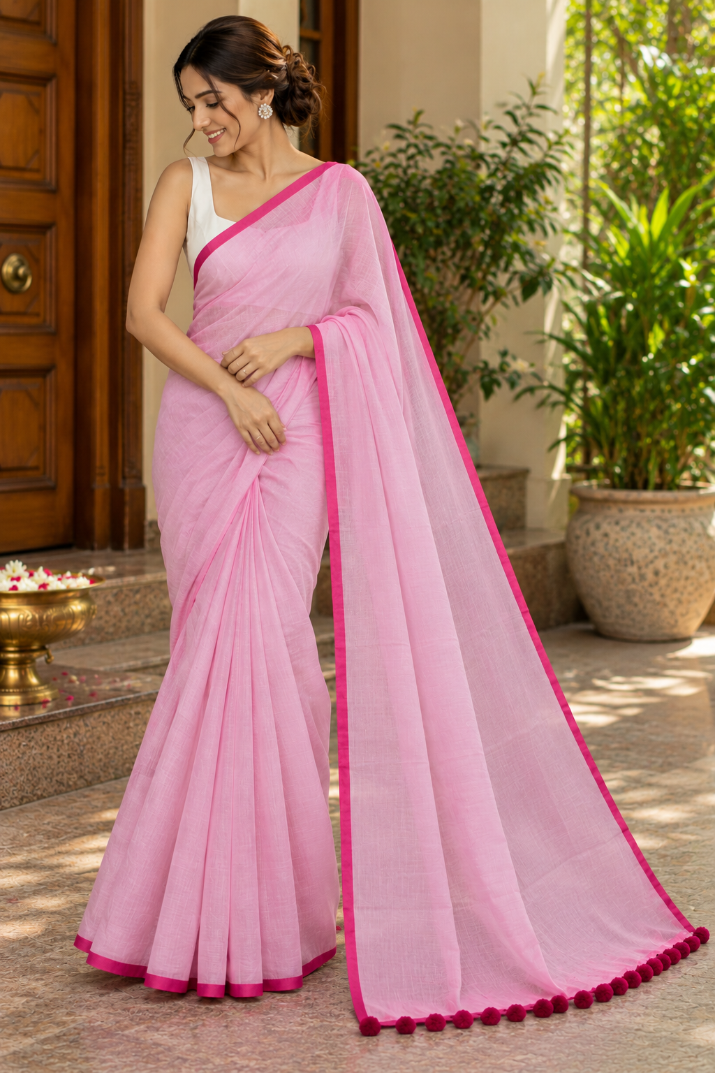 Baby Pink Mulmul Saree
