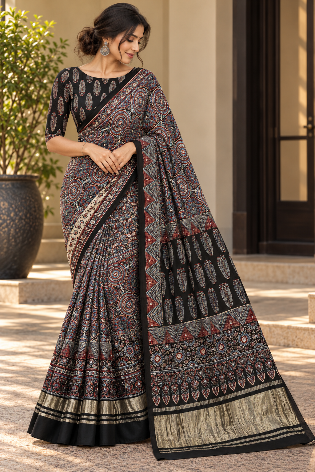 Black Pure Modal Silk Ajrakh
