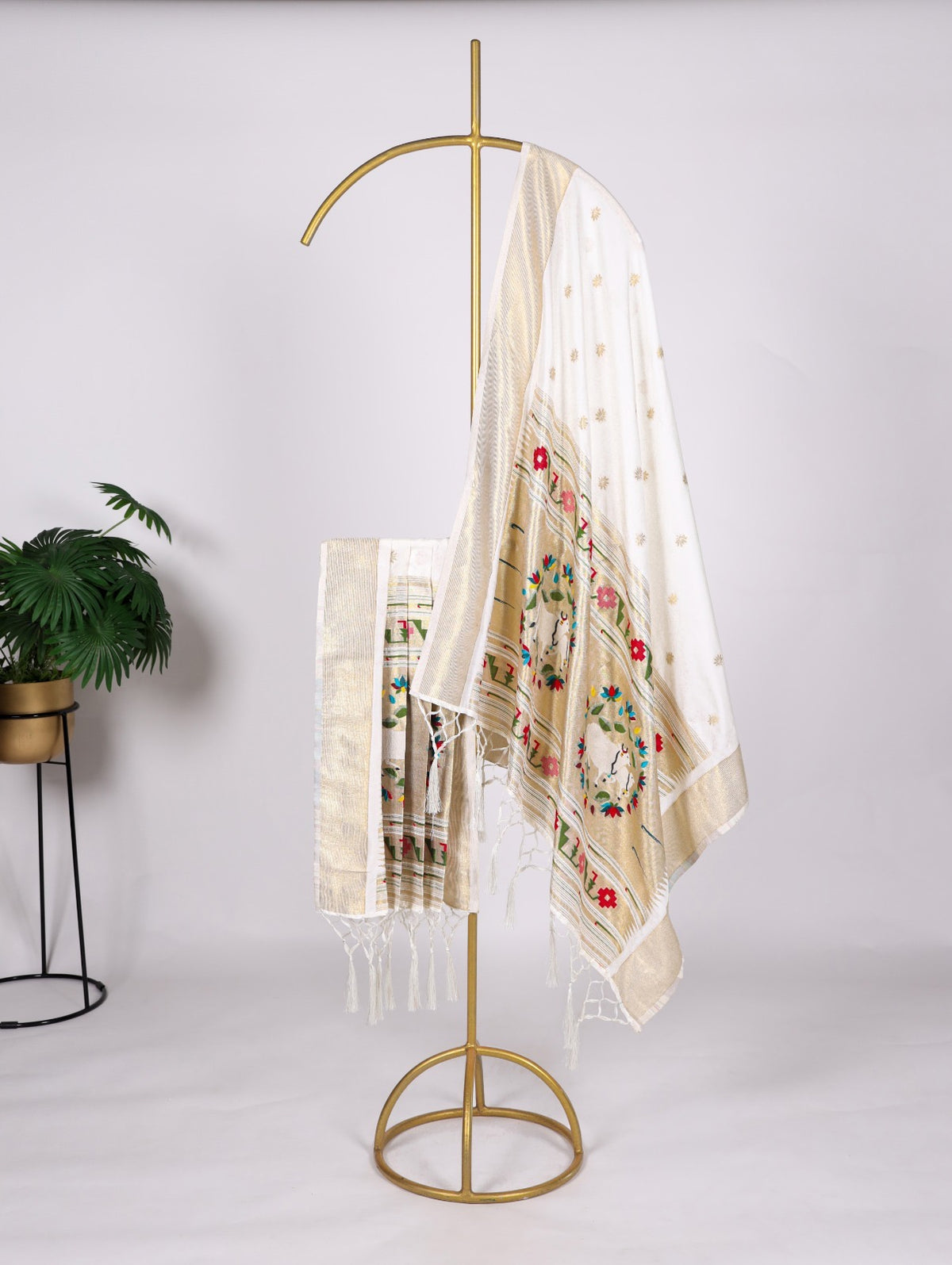 Ivory White Paithani Dupatta