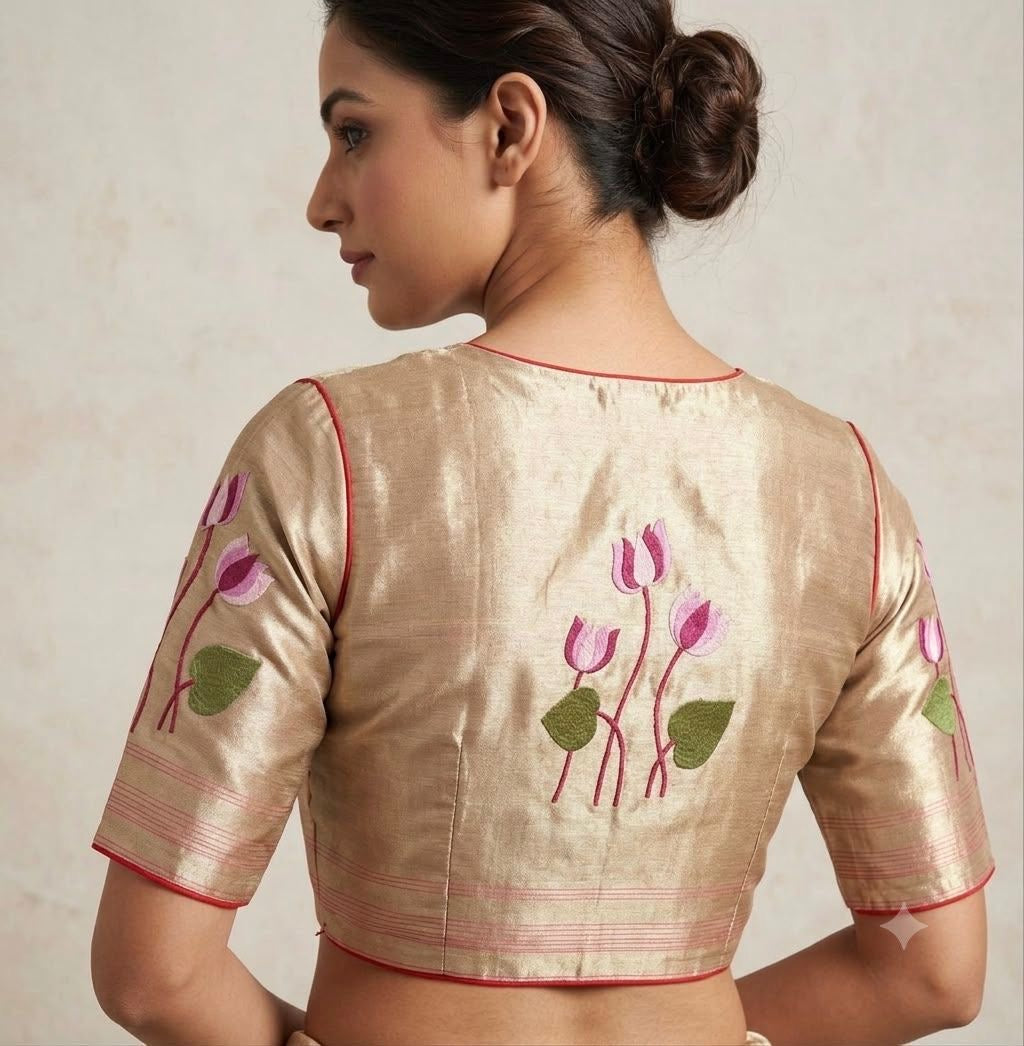 White Gold Zari Lotus Tissue Paithani