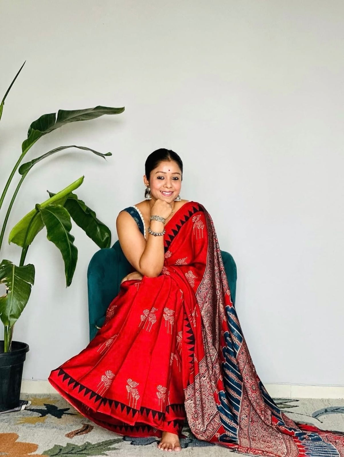 Coral Red Semi Modal Silk Saree