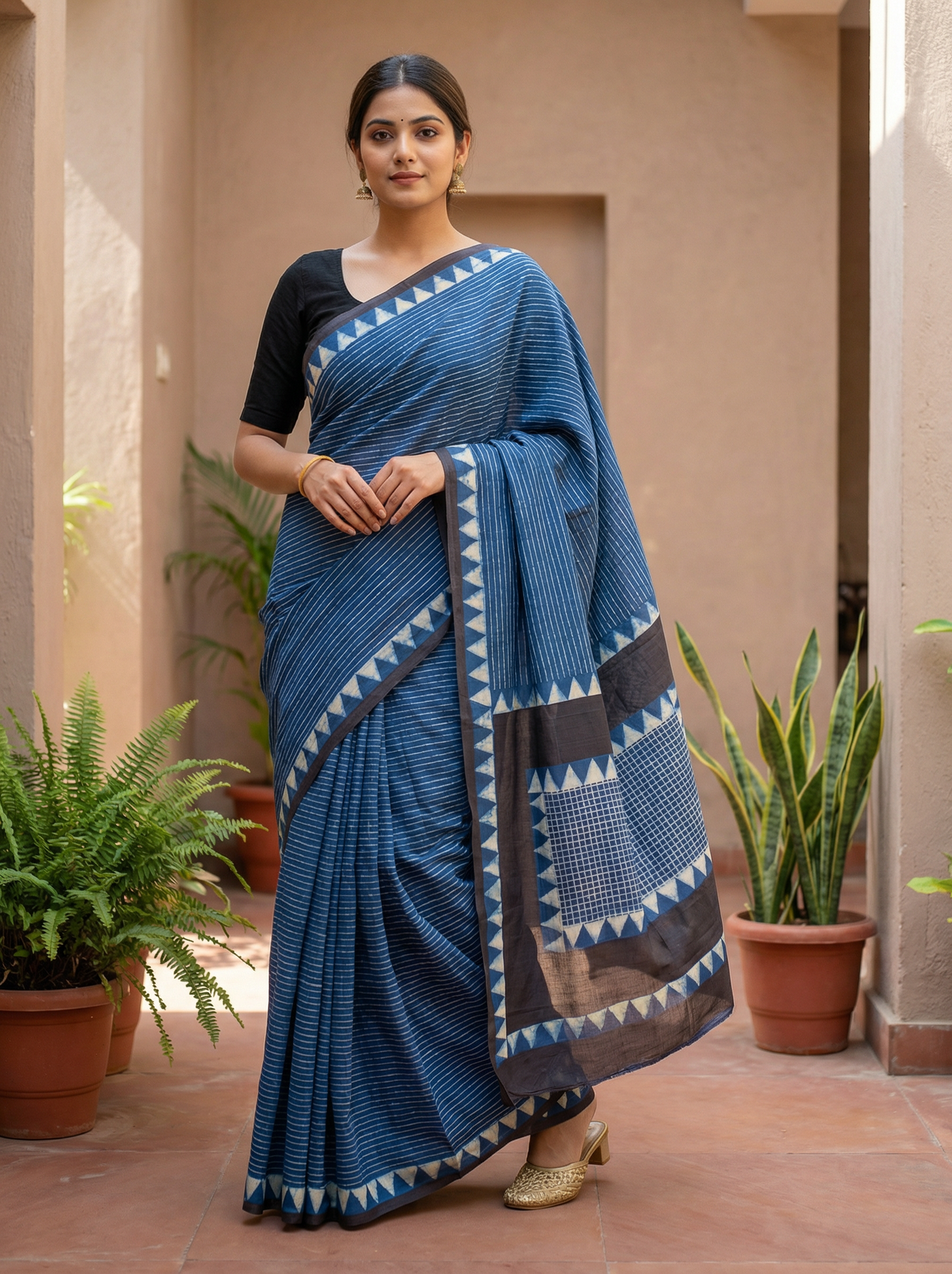 Deep Indigo and Black Semi Modal Silk Saree