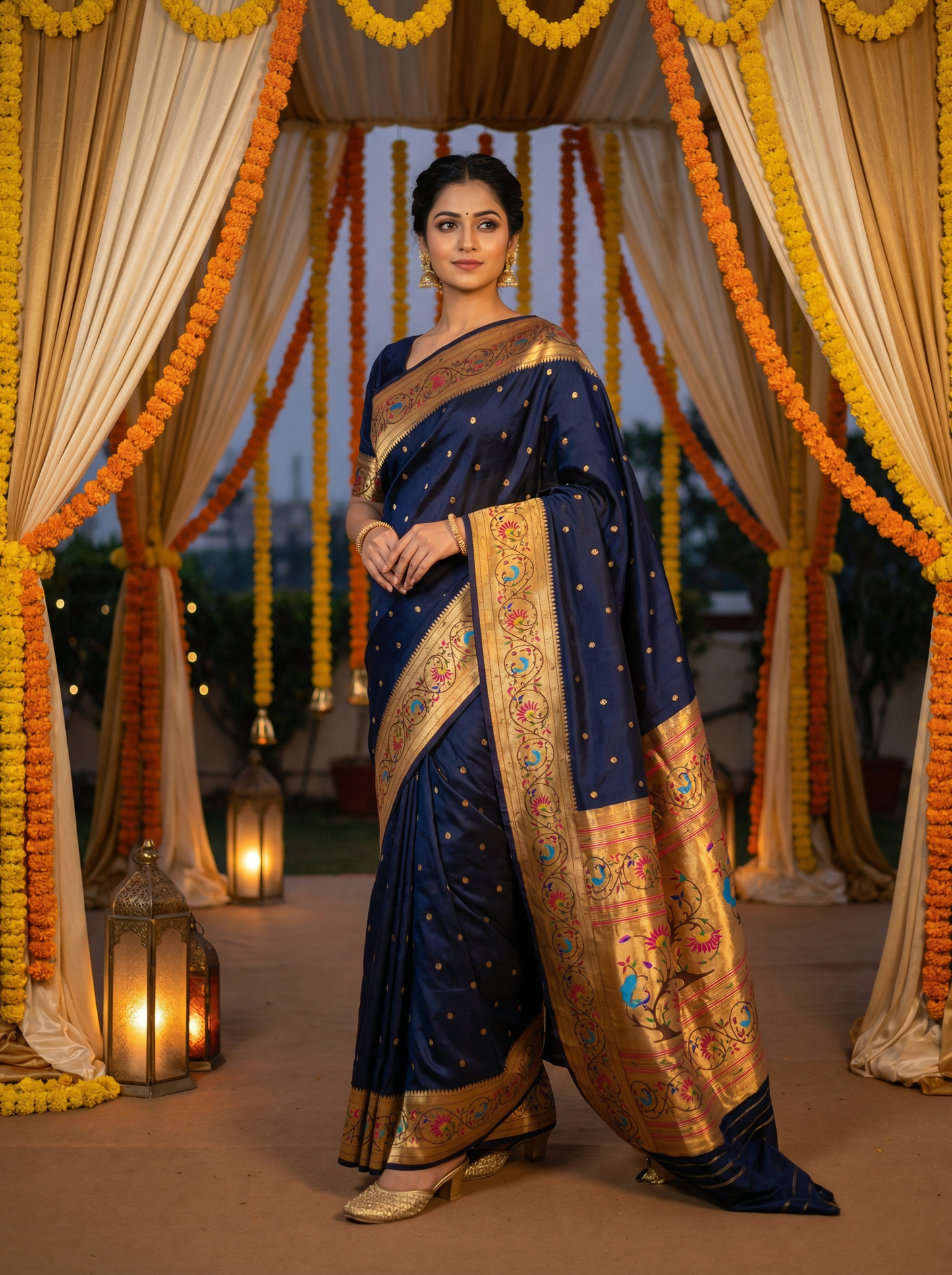 Jet Black More Lotus Border Paithani Saree