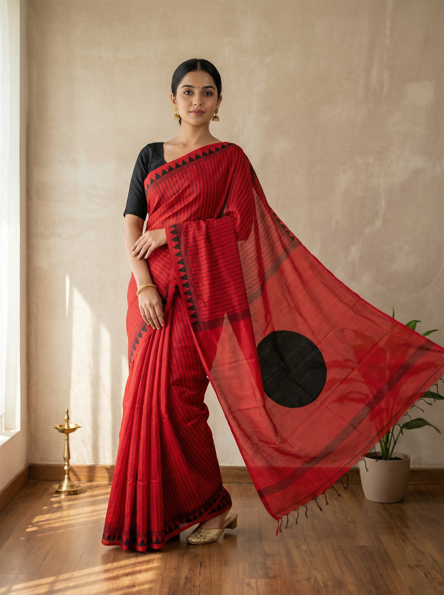 Red and Black Semi Modal Silk Saree