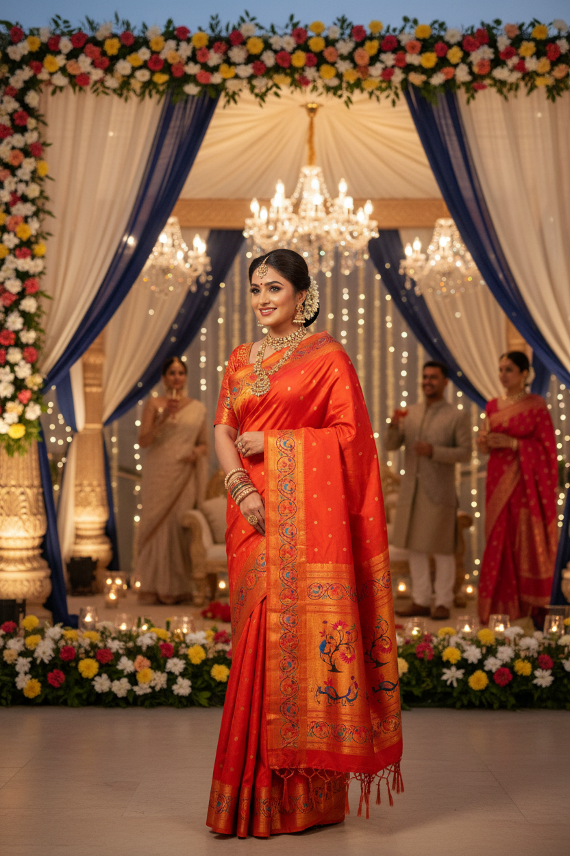 Crimson Red More Lotus Border Paithani Saree